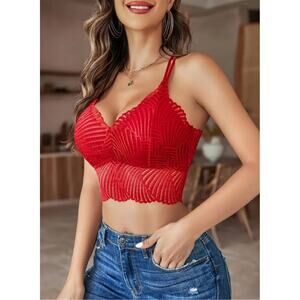 Sexy XL Y2K Red V-Neck Racerback Crop Tank Top Sleeveless Party Romantic Beachy